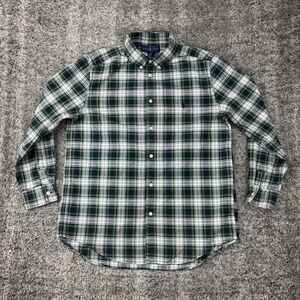Kids Ralph Lauren Plaid Button Down Shirt Long Sleeve Green White Blue XL 18 20